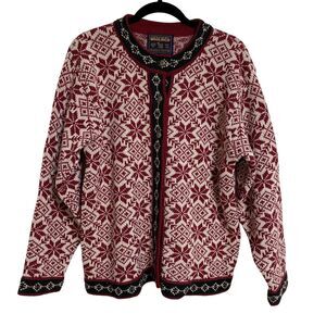 Vintage Woolrich Womens Sz M Wool Blend Cardigan Nordic Snowflake Pewter Buttons